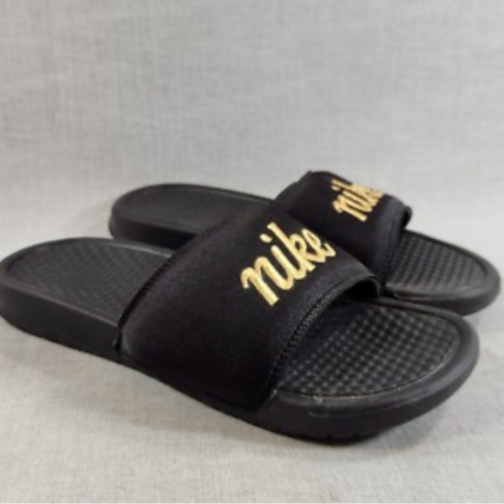 Nike Benassi JDI Black Slides with Gold Logo